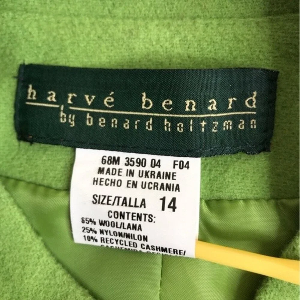 Harve Benard Wool Cashmere Blend Zip Front Short Green Jacket Womens Size 14